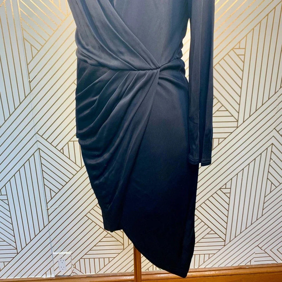 Aritzia Babaton Draped Dress Ruched Faux Wrap Long Sleeve Black Size‎ Small - Picture 7 of 11